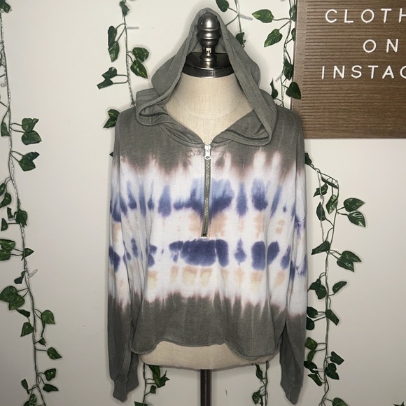 aerie Tops - Aerie Quarter Zip Cropped Tie Dye Hoodie